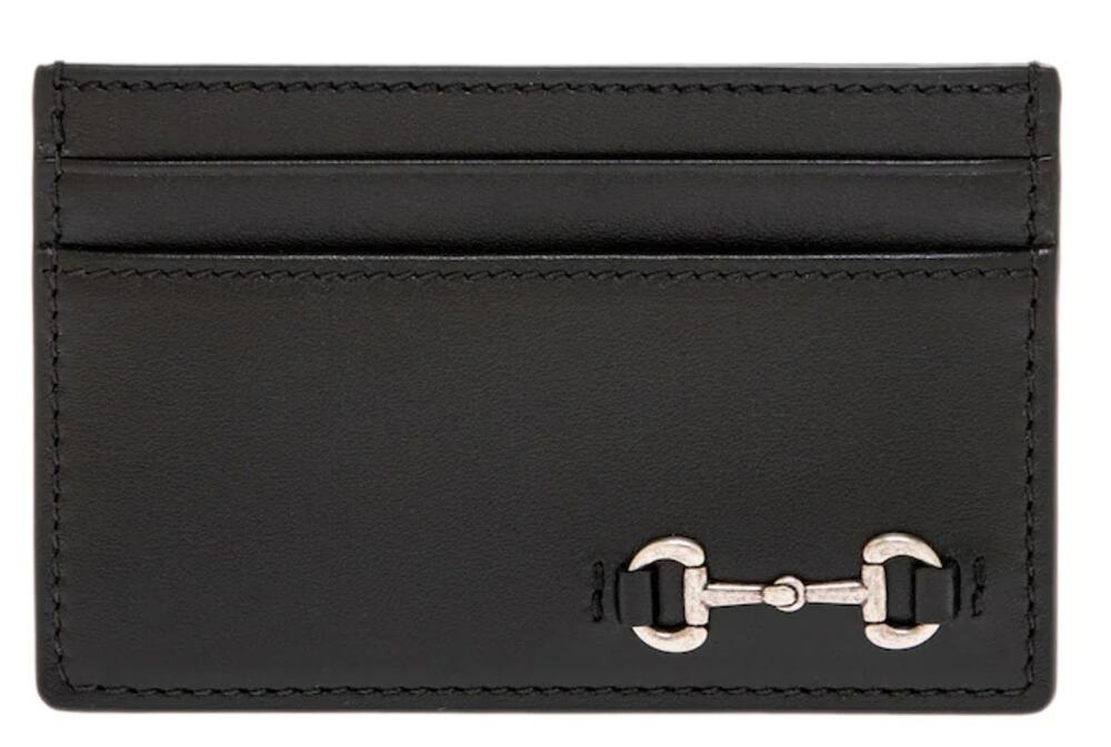 Gucci Mens Horsebit Card Holder Case Wallet Black Leather NEW